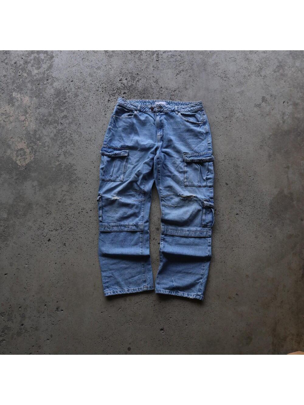 Garage Denim Cargo Jeans Womens Size 15 Light Wash Distressed Baggy‎ Pants